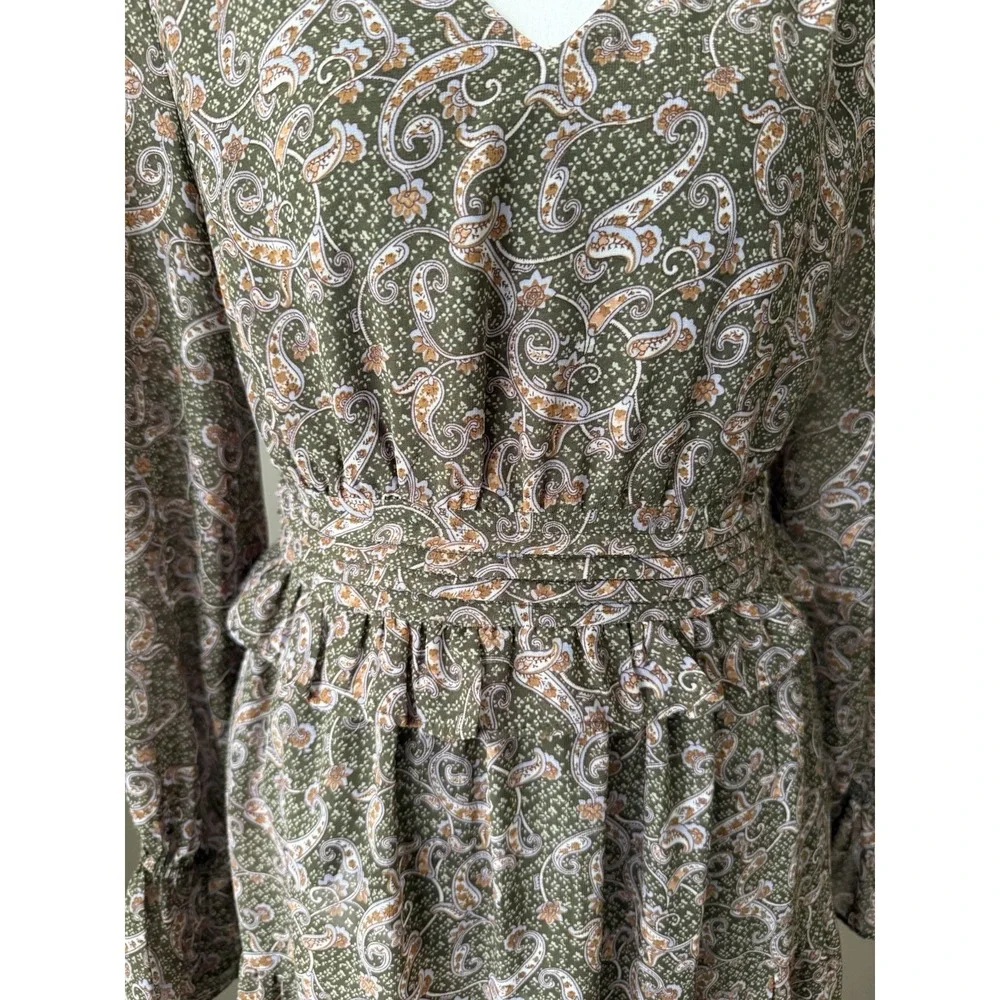 Loveriche Paisley Midi Dress Boho Wedding Guest‎ Ruffle Size Medium
